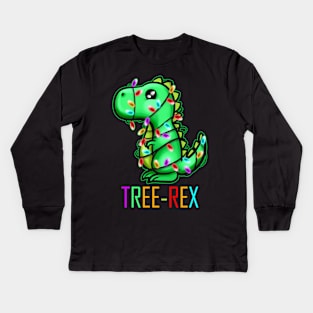 Christmas Tree Rex T-Rex Fairy Lights Light Chain Christmas Kids Long Sleeve T-Shirt